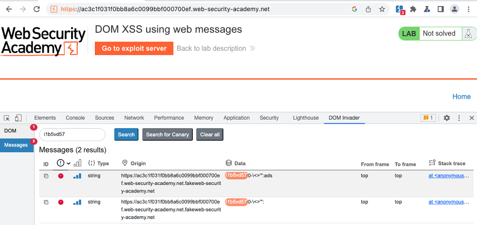 Testing for web messages with DOM Invader