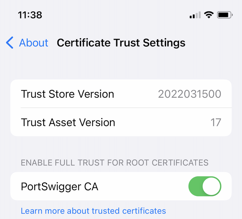 iOS Certificate Trust Settings