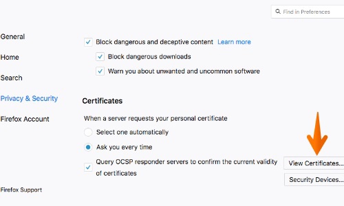 Firefox view certificates
