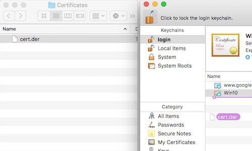 Safari copy certificate to keychain