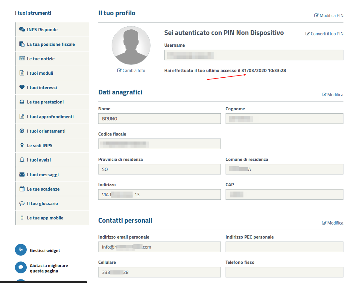 INPS screenshot, leaked user profiles