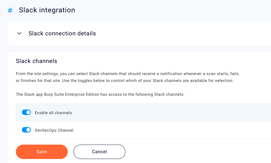 Managing Slack channels in Burp Suite DAST