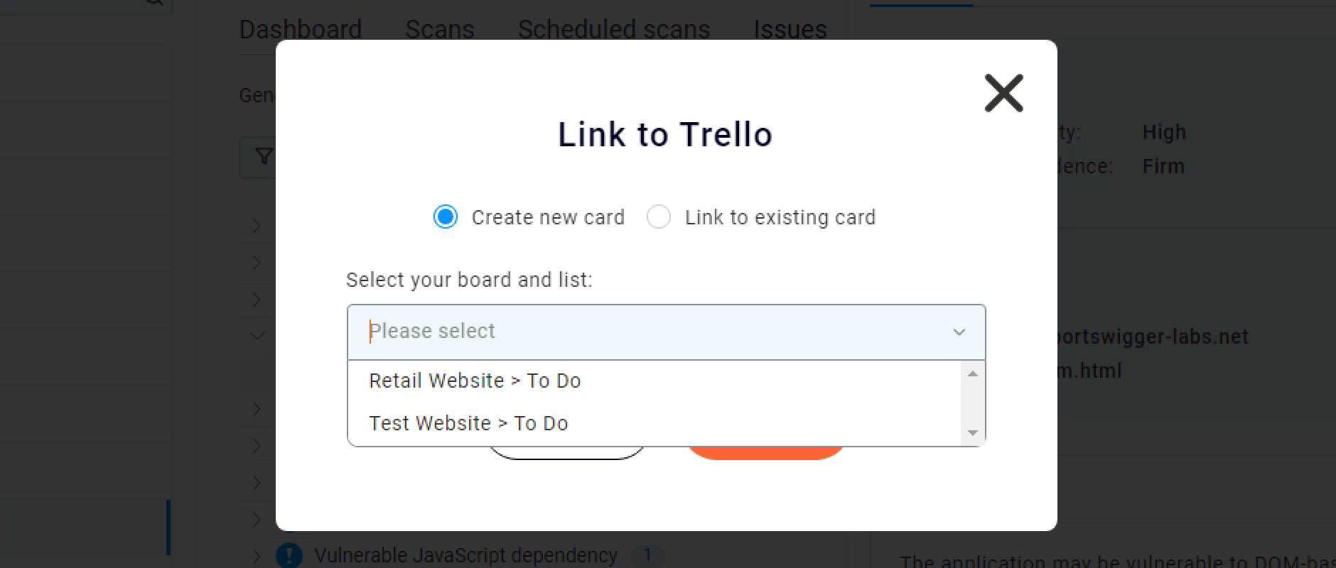 Creating a Trello card from within Burp Suite DAST