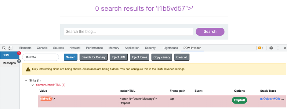 DOM Invader tab for the browser DevTools