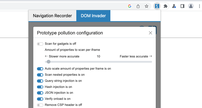 DOM Invader prototype pollution settings