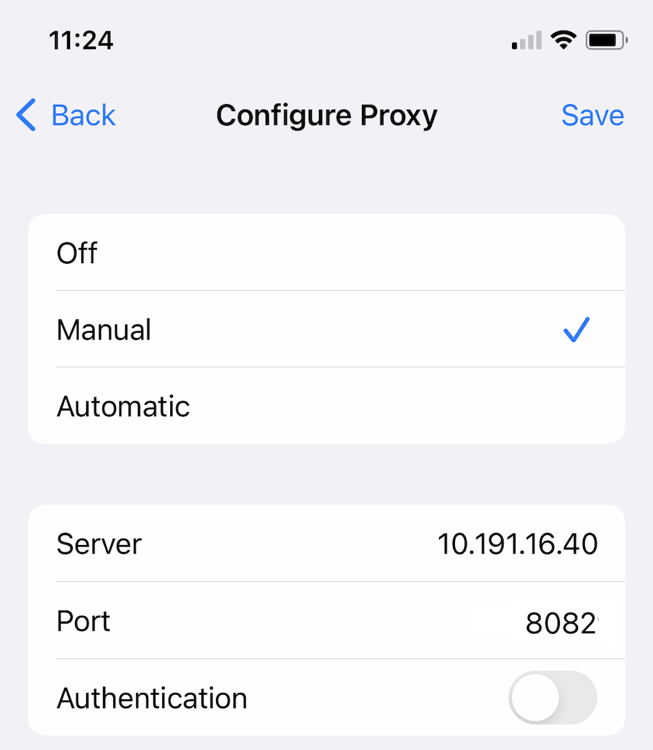 iOS proxy configuration