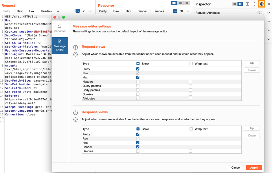 Enabling tabs in the message editor