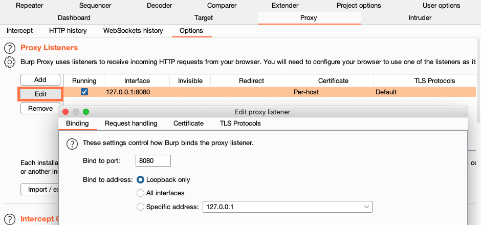 Proxy listener certificate options