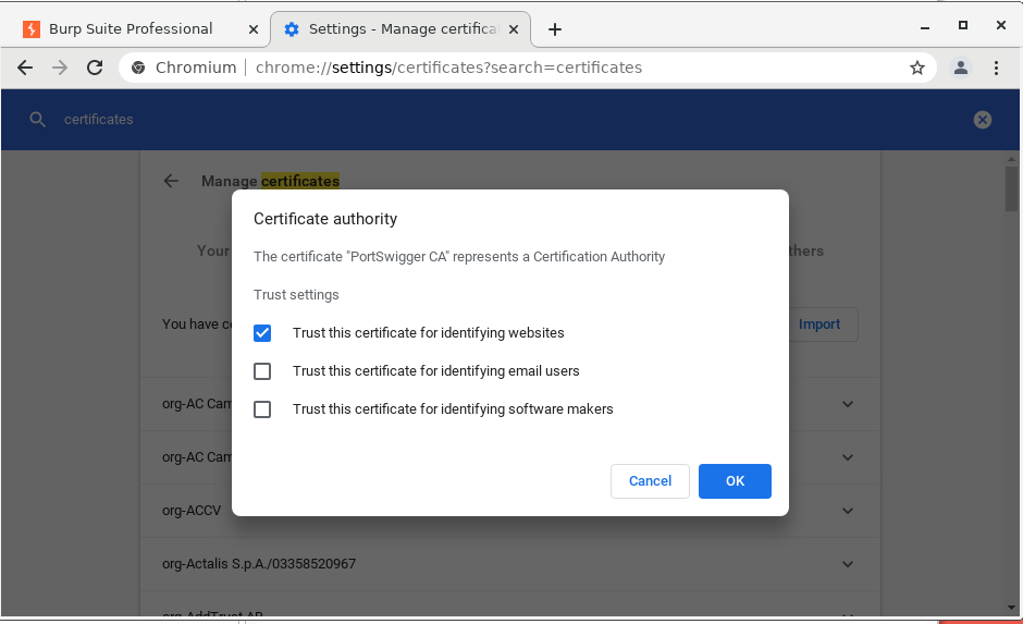 Chrome select trust this certificate for identifying websites