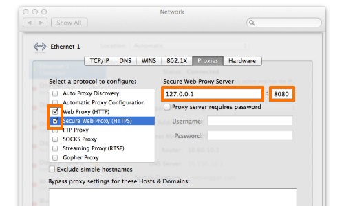 Safari Proxy settings