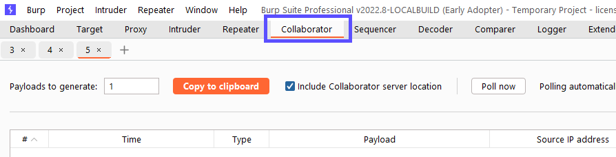Opening Burp Collaborator client from the Burp menu