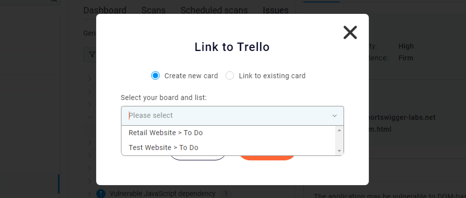 Creating a Trello card from within Burp Suite Enterprise Edition
