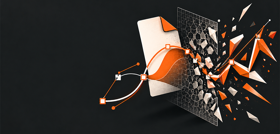 An illustration showing an SVG document and curves breaking