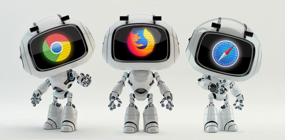 Showing robots with browser logos on to represent gadgets