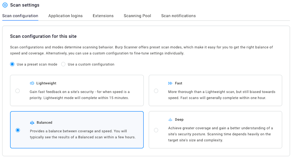 Preset scan modes