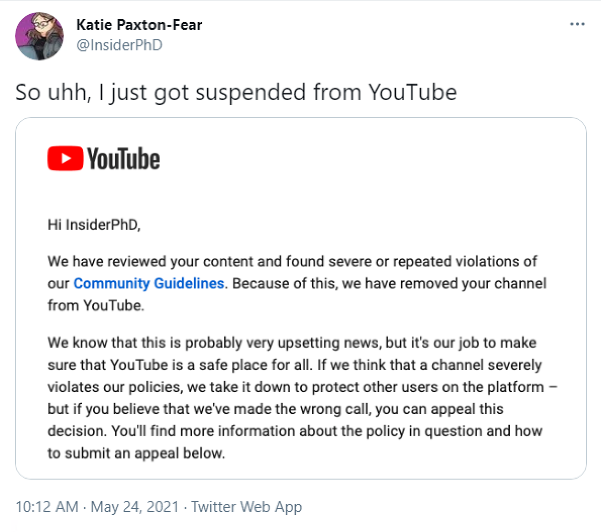 Insider Phd Hacking Education Channel Suspended From Youtube For Severe Guideline Violations