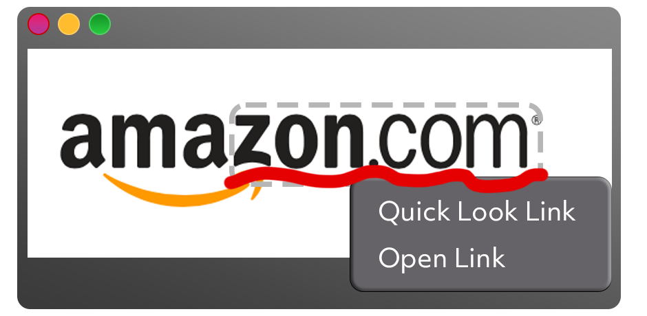 Graphic showing the quick look menu on the Amazon logo