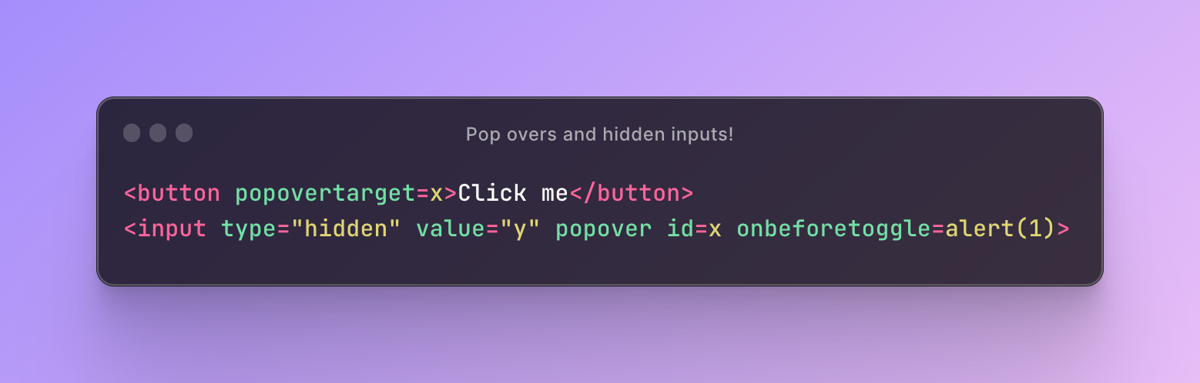 A code sample showing popovers being applied to hidden inputs
