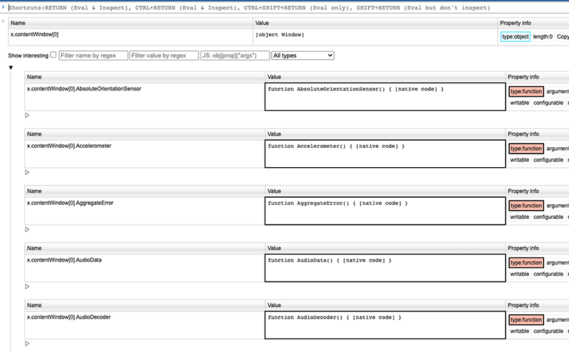 A screenshot showing inspection of a iframe cross origin window