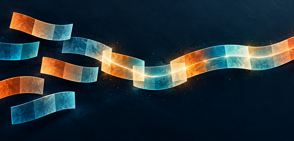 Shows a ribbon stitched together
