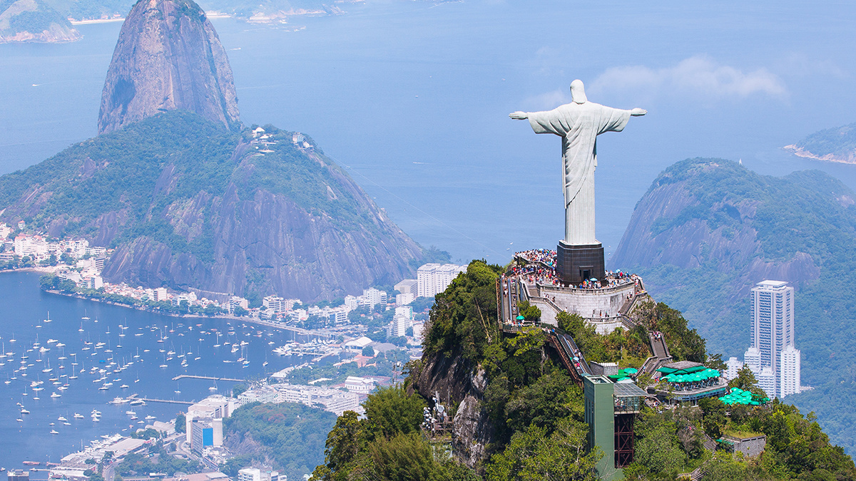 Aerial view of Rio de Janeiro with Christ Redeemer and Corcovado Mountain with Christ Redeemer