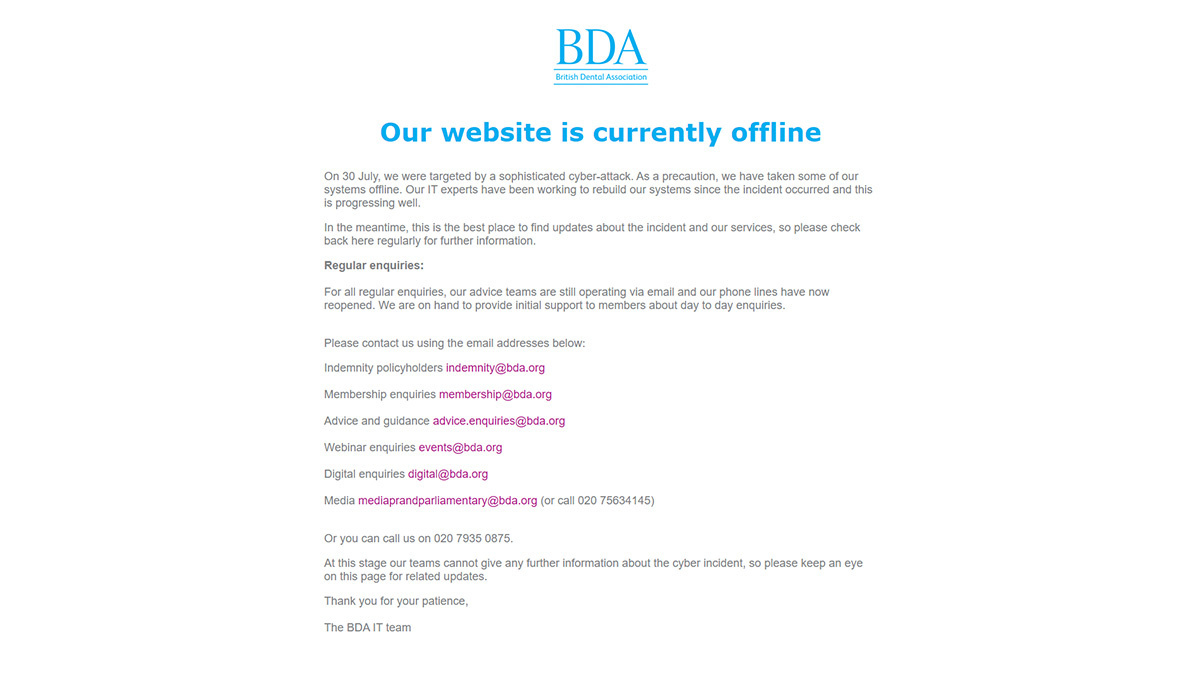 BDA website is still offline following cyber-attack