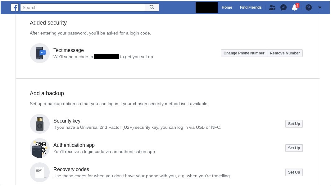 Facebook security now supports U2F authentication