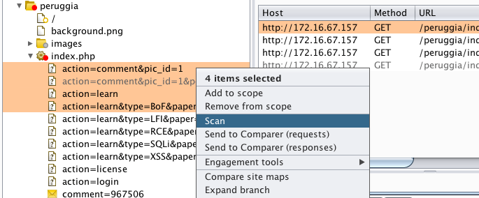 active scan on burp suite