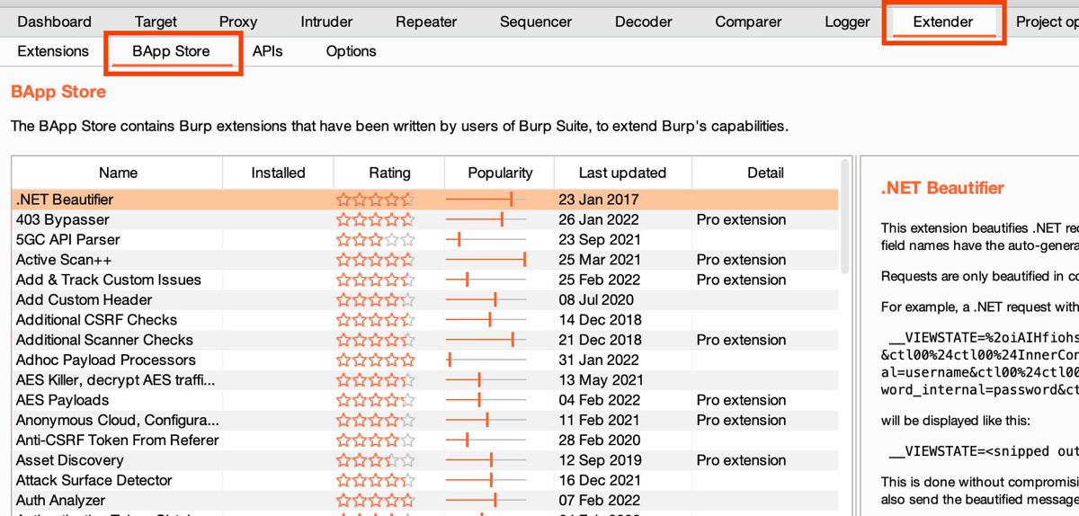 How to find the BApp Store in Burp Suite Professional or Community Edition