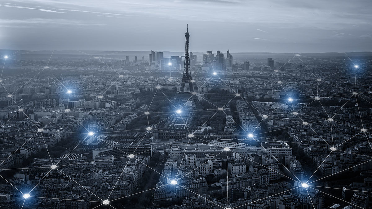 Digital cityscape, Paris, France, which topped the cybersecurity maturity index