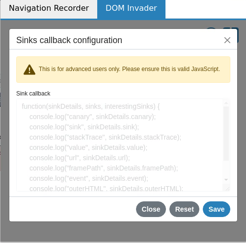 Screenshot showing receiver callback code