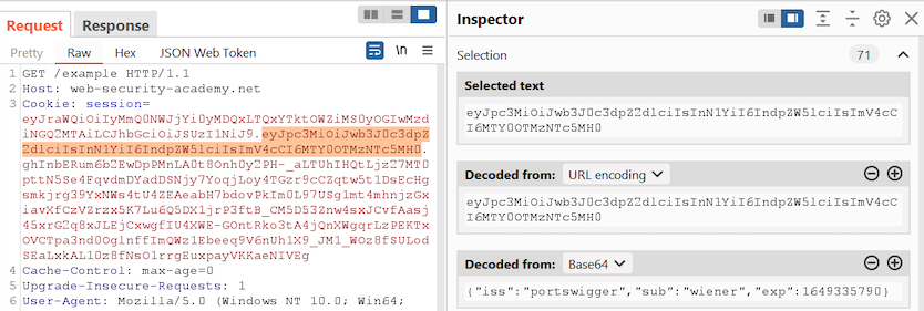 Viewing the contents of a JWT in the Inspector